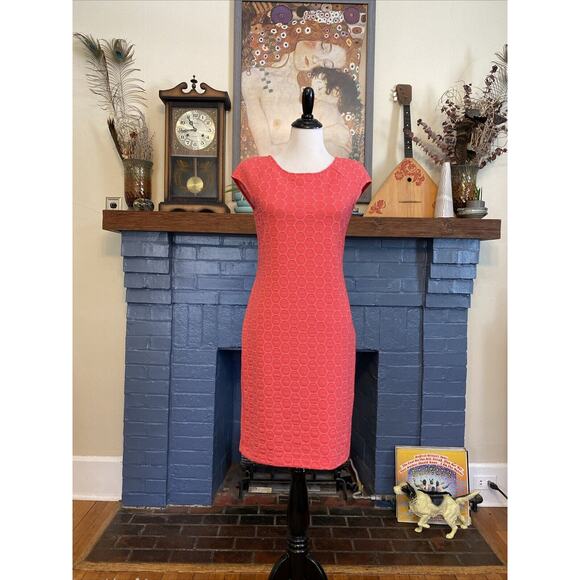 JULIA JORDAN Size 6 Tank Dress Coral Pink Textured Sleeveless Shift MIDI Size S - Picture 1 of 14